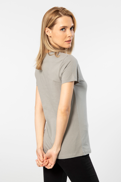 Pamuklu Kısa Kollu Tişört Gri Kadın Wtshirt London - Gri