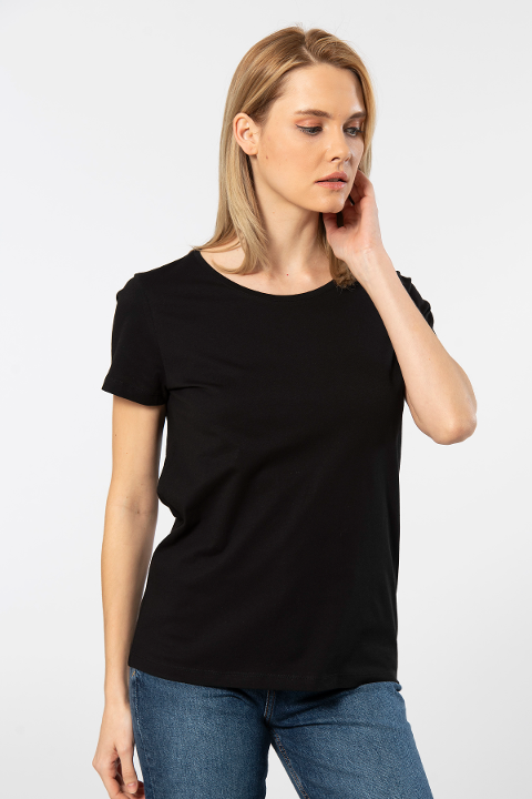 Pamuklu Kısa Kollu Tişört Kadın Wtshirt 1234 - Siyah