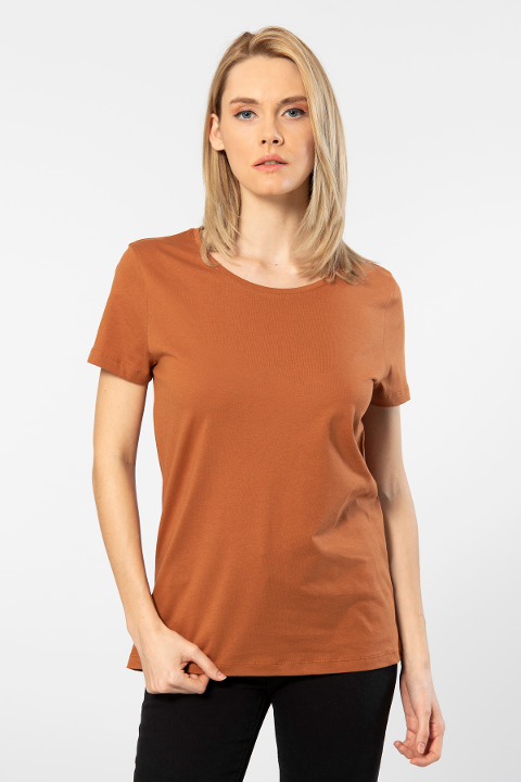 Pamuklu Mor Bisiklet Yaka Kısa Kollu Kadın Tişört Wtshirt London - 2