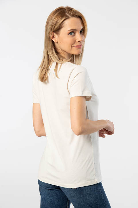 Kırmızı Pamuklu Kısa Kollu Derin V Yaka Tişört Wtshirt Milano - Krem