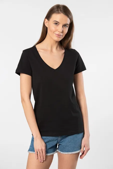 Pamuklu Nefes Alan Derin V Yaka Kadın Atlet Wtshirt 1001 - Siyah