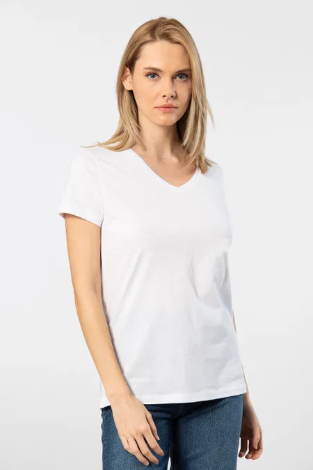 Wtshirt Pamuklu Kısa Kollu V Yaka Kadın Tişört Wtshirt 1234 - Görsel 2