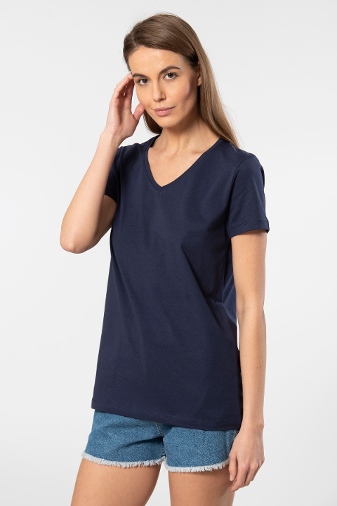 Pamuklu Nefes Alan Kısa Kollu V Yaka Tişört Wtshirt 1234 - Lacivert