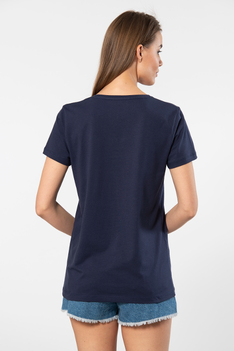 Pamuklu Nefes Alan Kısa Kollu V Yaka Tişört Wtshirt 1234 - Lacivert