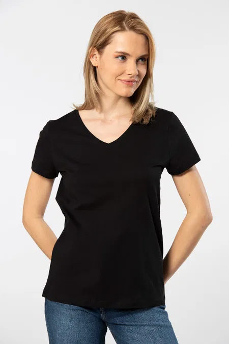 Pamuklu V Yaka Kısa Kollu Tişört Somon Wtshirt Venice - Siyah