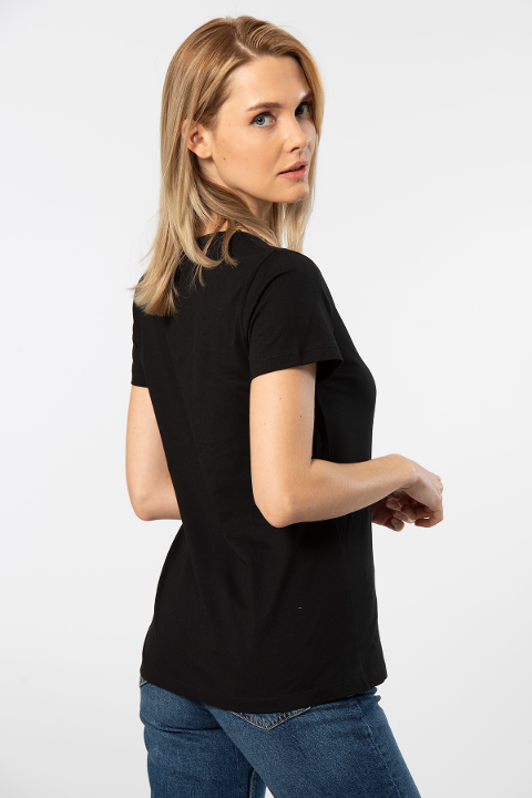 Pamuklu V Yaka Kısa Kollu Tişört Somon Wtshirt Venice - Siyah