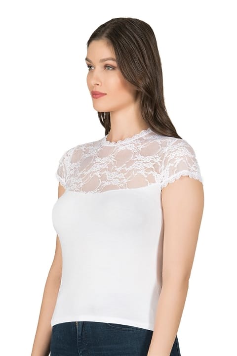 Dantel Detaylı Viskon Kısa Kollu Kadın Atlet Özkan 7371 - Beyaz