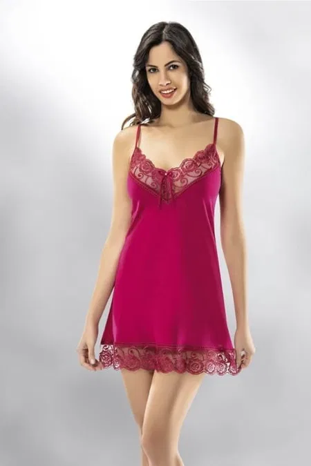 Dantelli Lacivert Kadın Gecelik Takımı Polyester Viskon Kota 6204 - Fuşya