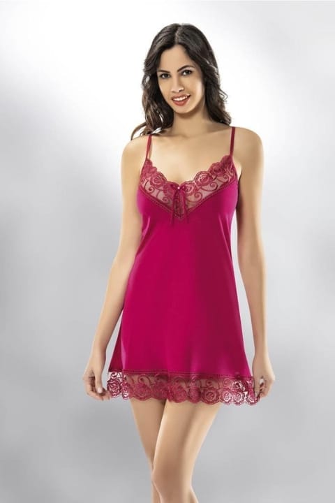 Dantelli Lacivert Kadın Gecelik Takımı Polyester Viskon Kota 6204 - Fuşya