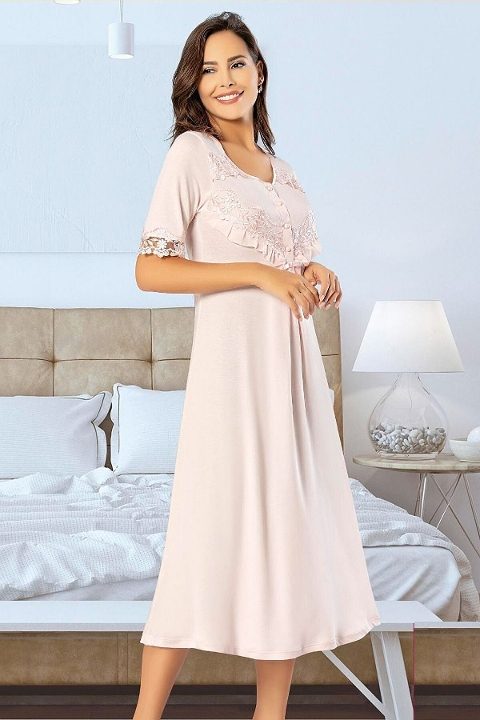 A Kesim Düğmeli Kısa Kollu Hamile Gecelik XSES 2555