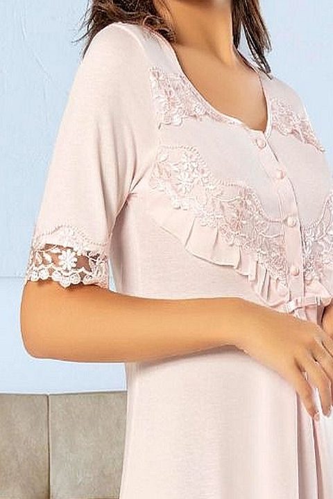 A Kesim Düğmeli Kısa Kollu Hamile Gecelik XSES 2555 - 2