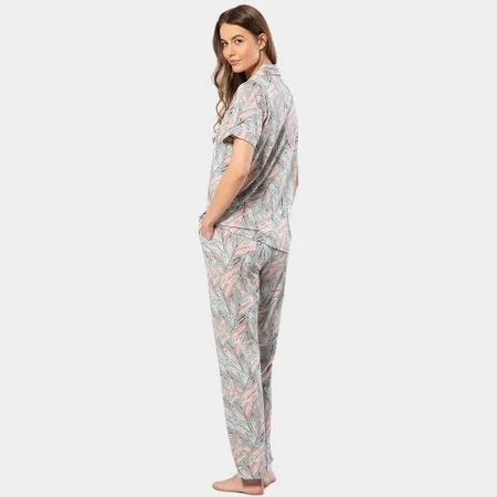 Yaprak Desenli Modal Pamuklu Kısa Kollu Pijama Takımı Türen 3395 - Gri