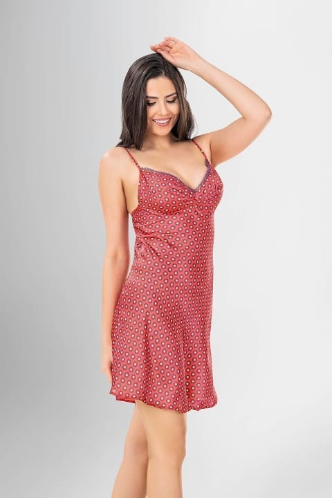 Yarım Kollu Kısa Sabahlık Gecelik Takımı Kadın Ahu 1928 - Kırmızı