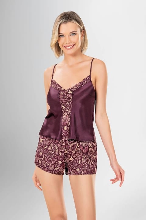 Yarım Kollu Şort Gecelik Takımı Yeşil Ahu 1919 - Mor