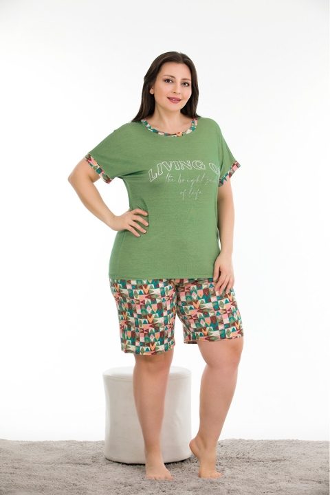 Desenli Yuvarlak Yaka Kısa Kol Şortlu Pijama Takımı Lady 10390
