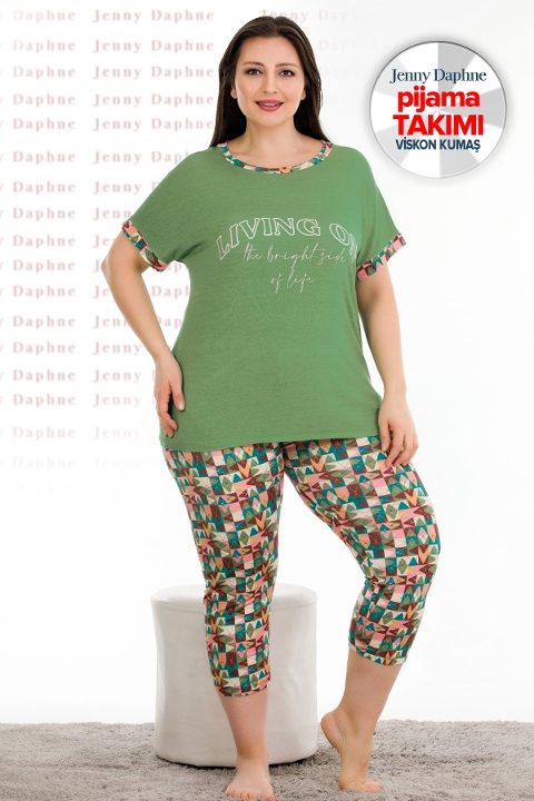 Yeşil Kapri Pijama Takımı Mevsimlik Pamuklu Lady 10678
