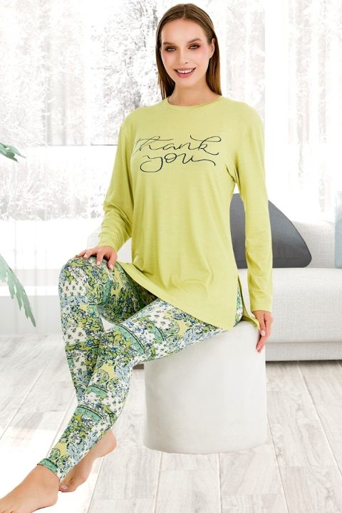 Lady Yeşil Uzun Kollu Tayt Pijama Takımı Esnek Kesim Lady 11633 - Görsel 2