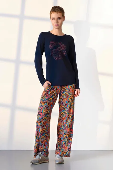 Desenli Cepli Uzun Kollu Pijama Takımı Doreanse 25K4047 - Siyah
