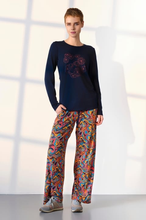 Desenli Cepli Uzun Kollu Pijama Takımı Doreanse 25K4047 - Siyah