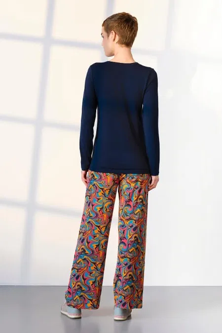 Desenli Cepli Uzun Kollu Pijama Takımı Doreanse 25K4047 - Siyah