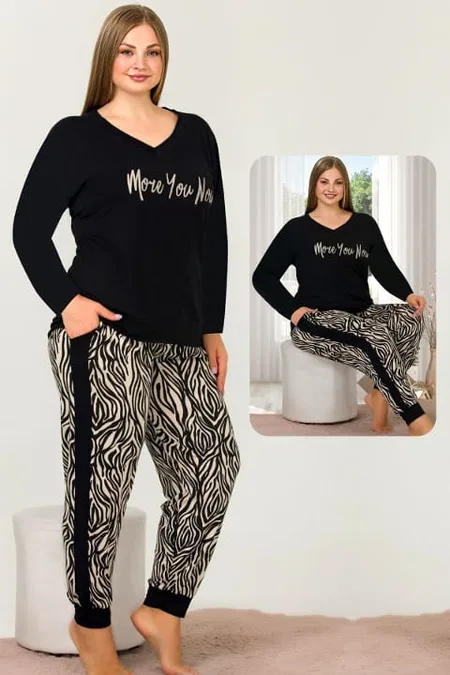 Uzun Kollu V Yakalı Somon Viskon Pijama Takımı Lady 11397 - Siyah