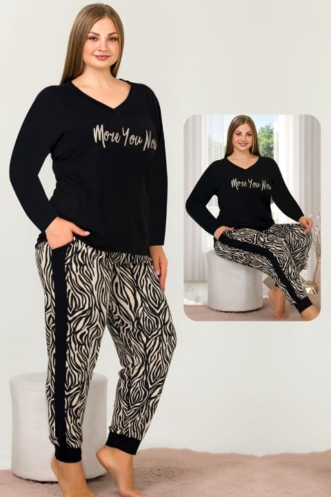 Uzun Kollu V Yakalı Somon Viskon Pijama Takımı Lady 11397
