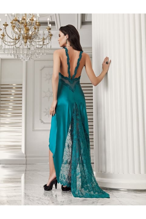 Transparan Dantel Detaylı Saten Gecelik Takımı İmaj 3204 - Yeşil