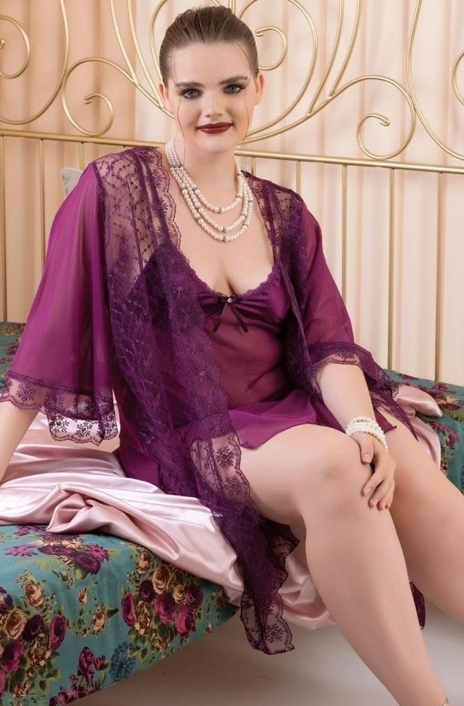 Dantelli Tek Parça Büyük Beden Body İzabel 6007 - Mor