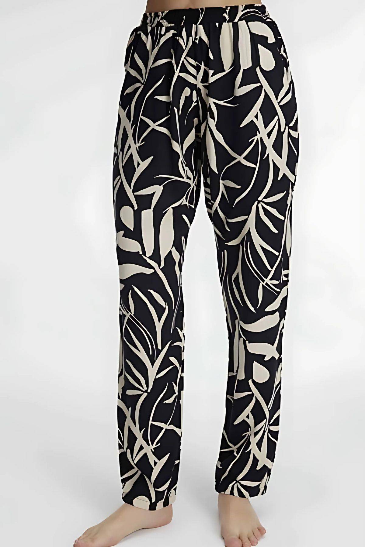 Yeşil Desenli Lastikli Kadın Pijama Altı Anı 9135 - Yeşil