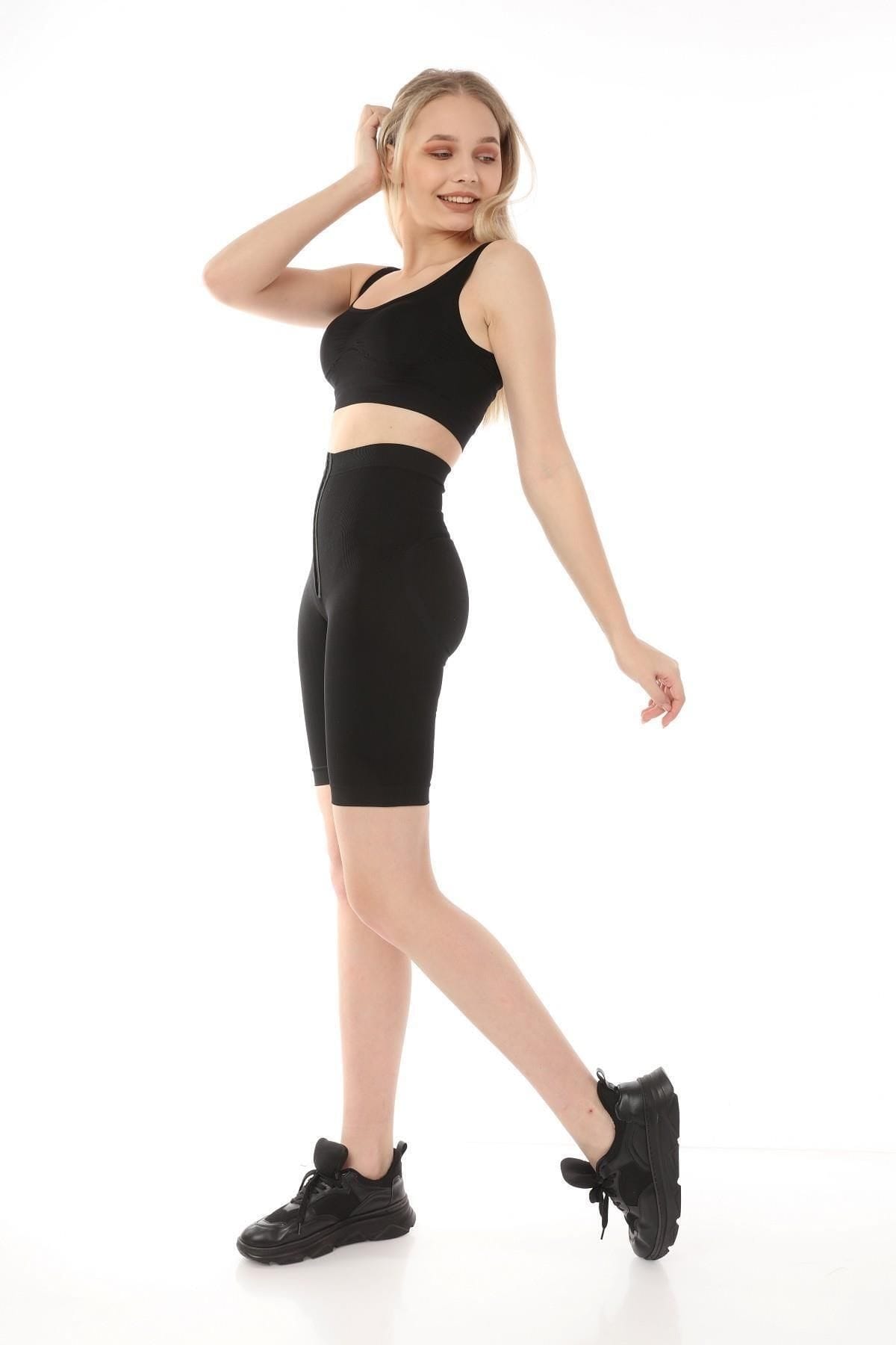 Agraflı Yüksek Bel Kompresyon Korse Tayt FormActive 1012 - Siyah