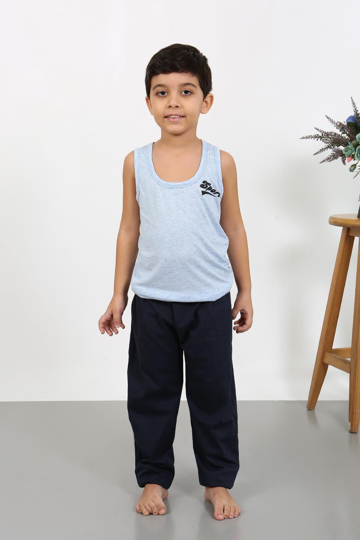 Akbeniz Sıfır Kol Erkek Çocuk Penye Pijama Takım Mavi Akbeniz 20439 - Görsel 4