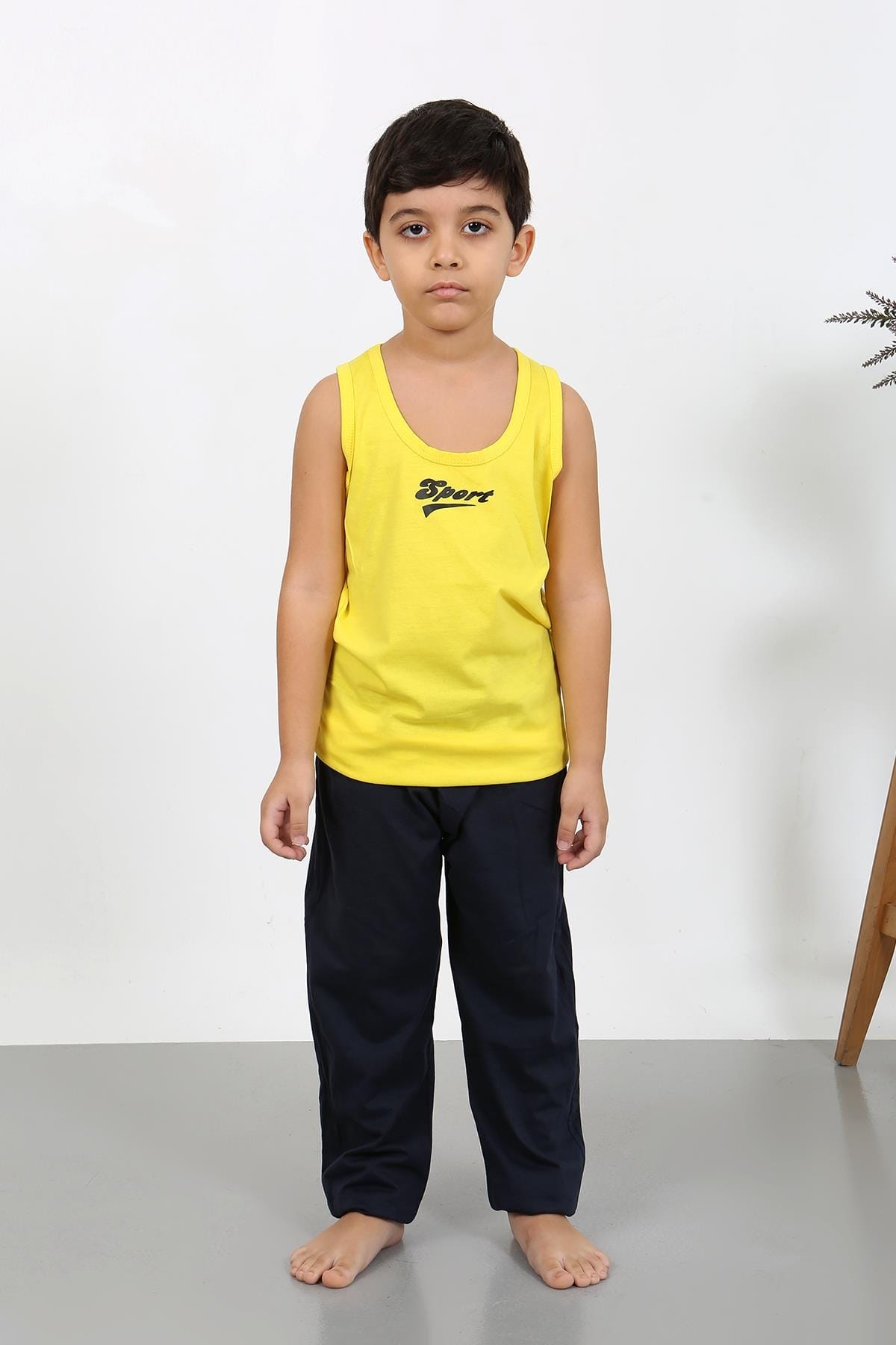 Akbeniz Erkek Çocuk Sıfır Kol Penye Pijama Takım Sarı Akbeniz 20439 - Görsel 3