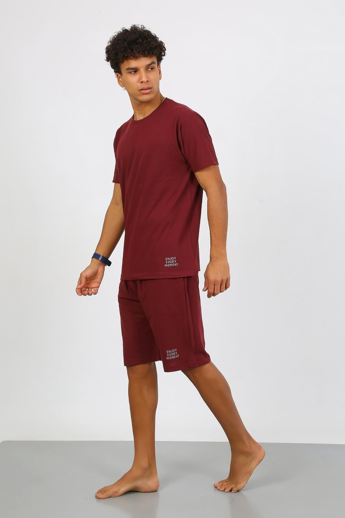 Bordo Pamuklu Alt Üst Kaprili Pijama Takım Bordo Akbeniz 6872 - Bordo