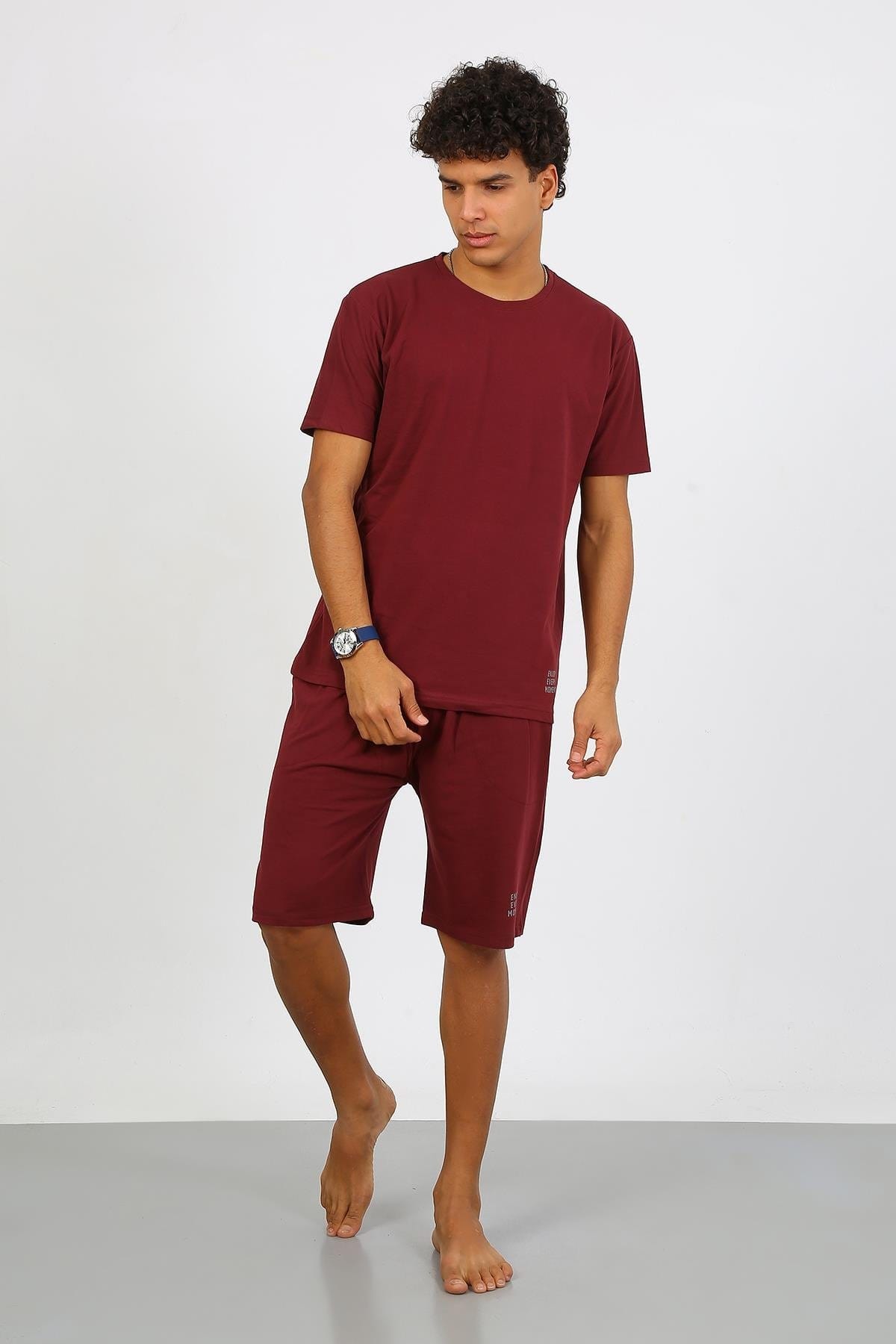 Bordo Pamuklu Alt Üst Kaprili Pijama Takım Bordo Akbeniz 6872 - Bordo