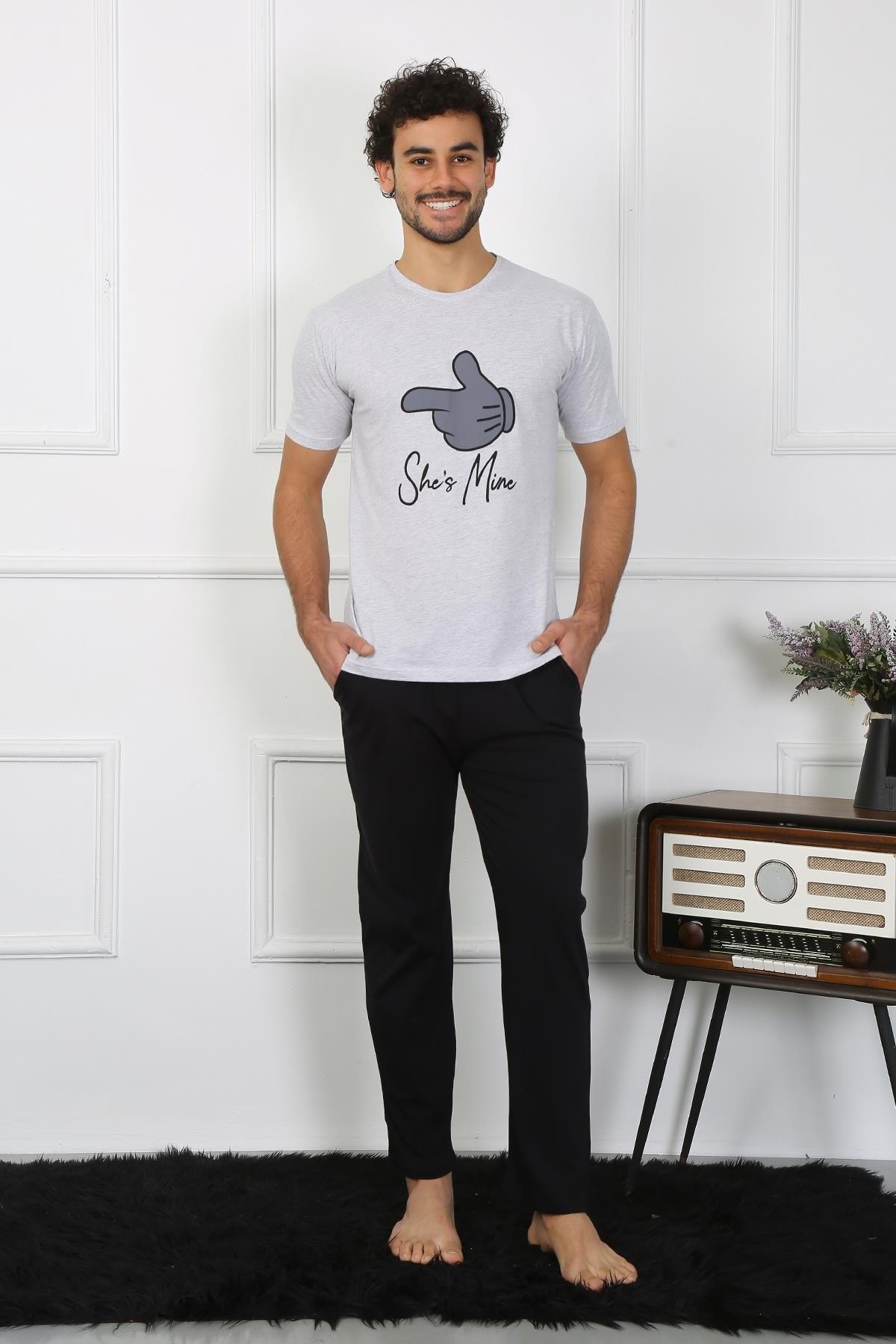 Pamuklu Sevgili Kombini Erkek Pijama Takımı Gri Akbeniz 50126  - gri erkek