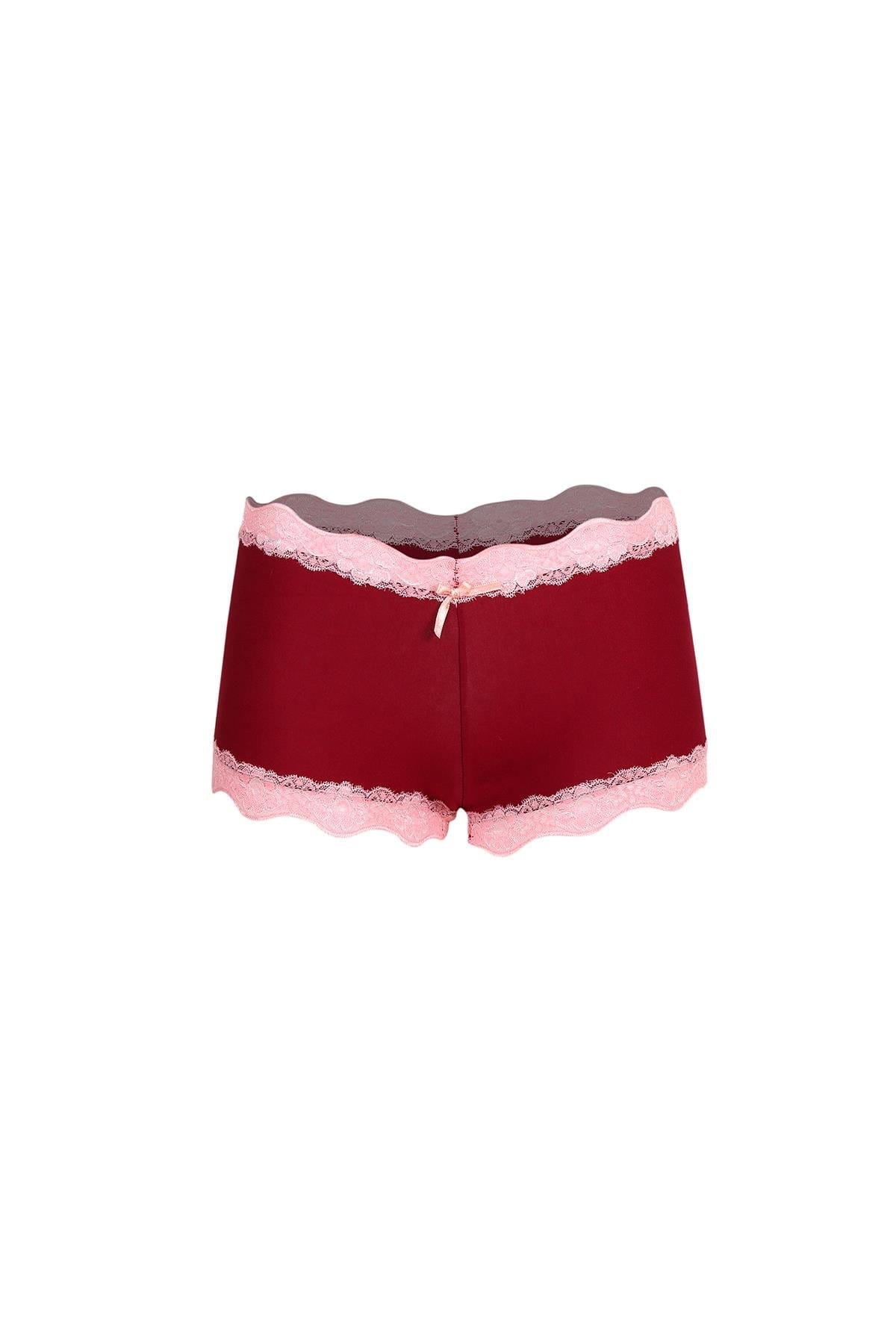 Dantelli Pamuklu 2li Kadın Boxer Bordo Akbeniz 40265 - Bordo