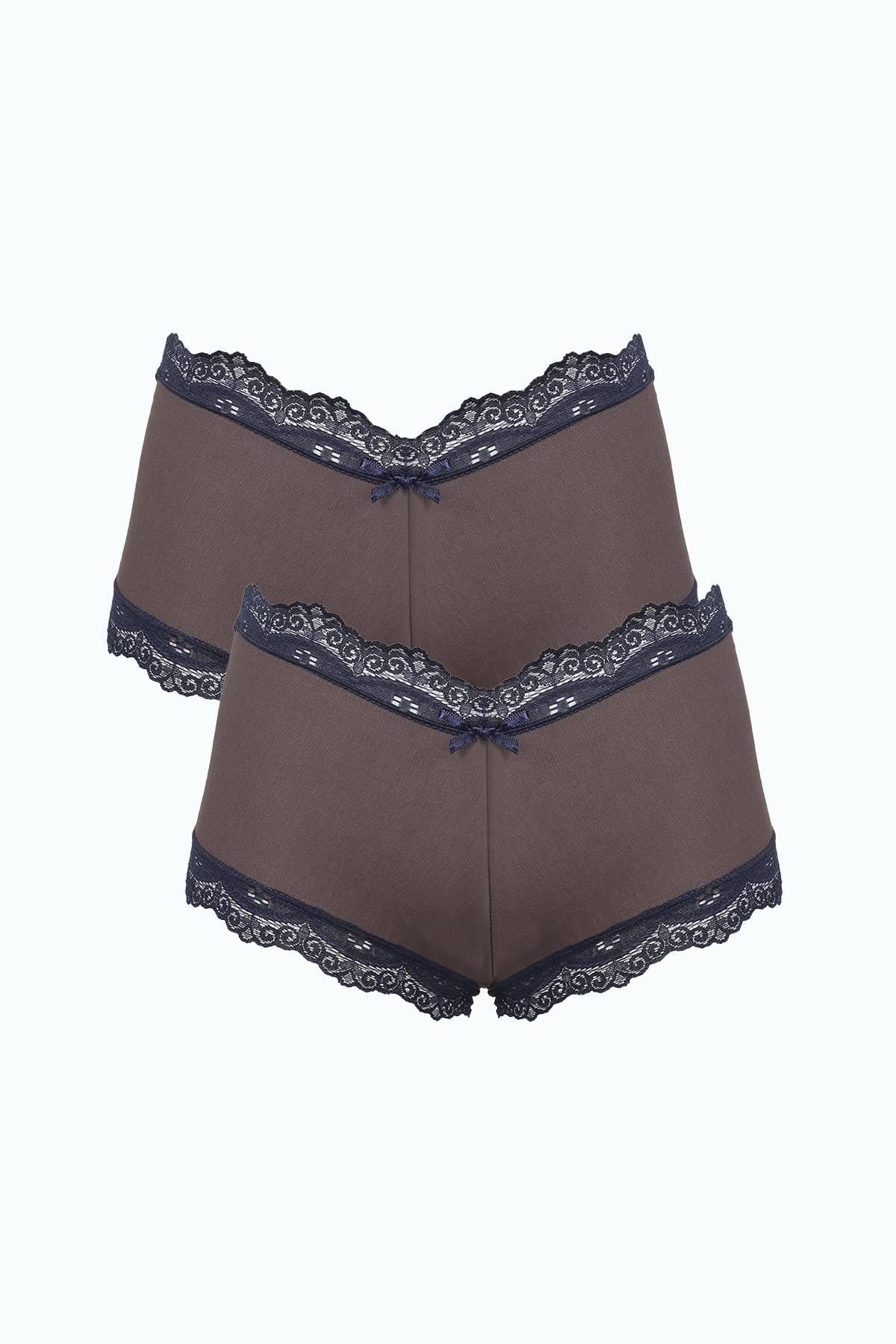 Kahverengi Kadın Pamuklu 2li Boxer Akbeniz 40277 - Kahve