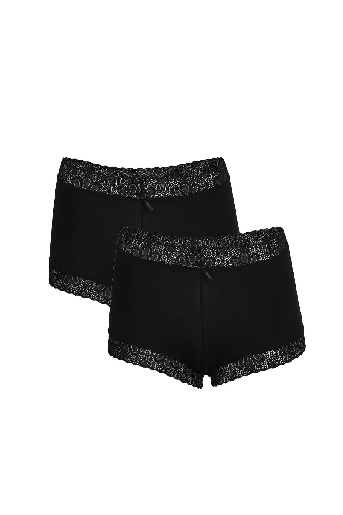Pamuklu 2li Boxer Kadın Siyah Akbeniz 40265 - Siyah