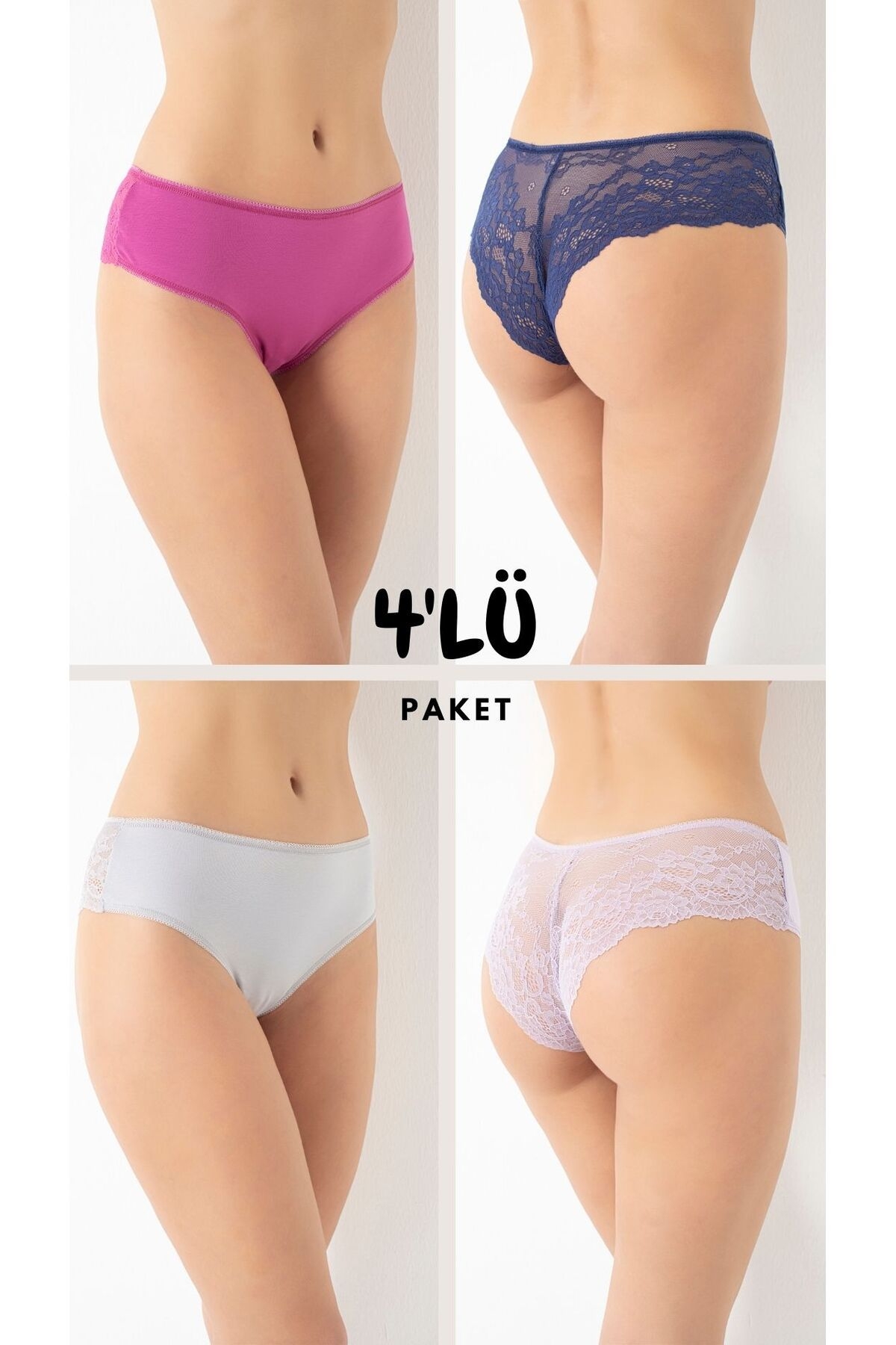 Yüksek Bel Dantelli Bikini Külot 4'lü Paket Confeo 804 - Görsel