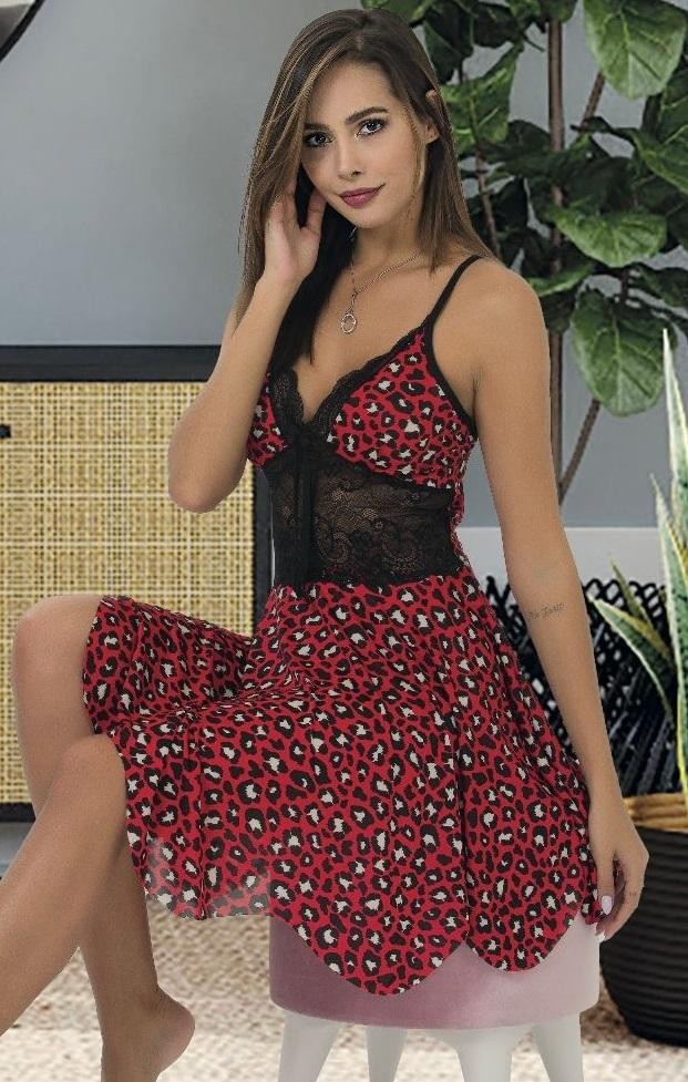 Dantelli Asimetrik Kesim Kısa Gecelik Kırmızı İzabel 3015 - Kırmızı