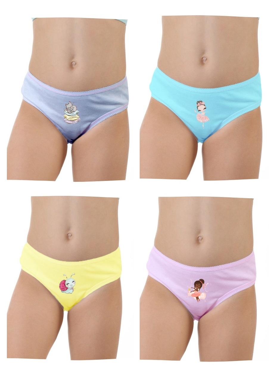 Likralı Baskılı Kız Çocuk Slip Külot 4'lü Paket Öztaş 4730 - Asorti