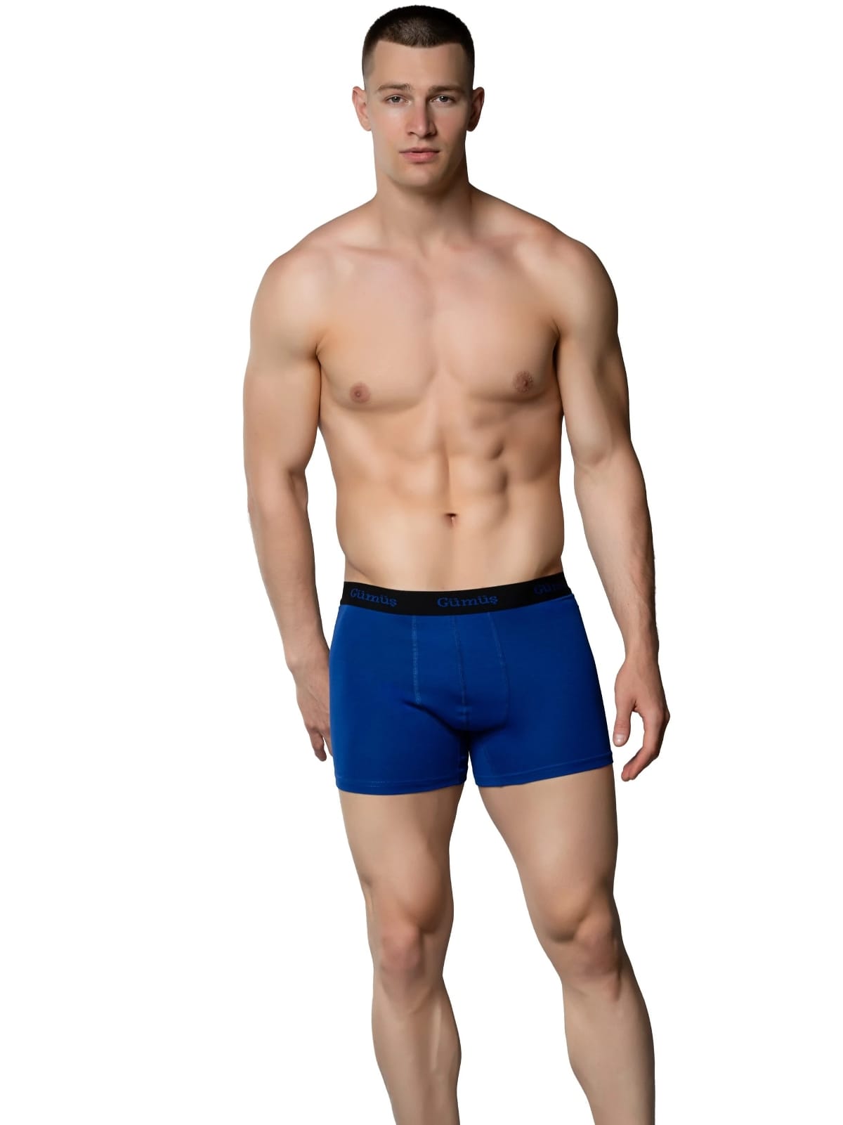 Bel Lastikli Likralı Pamuklu Erkek Boxer 3074 Gümüş 3074 - Mavi