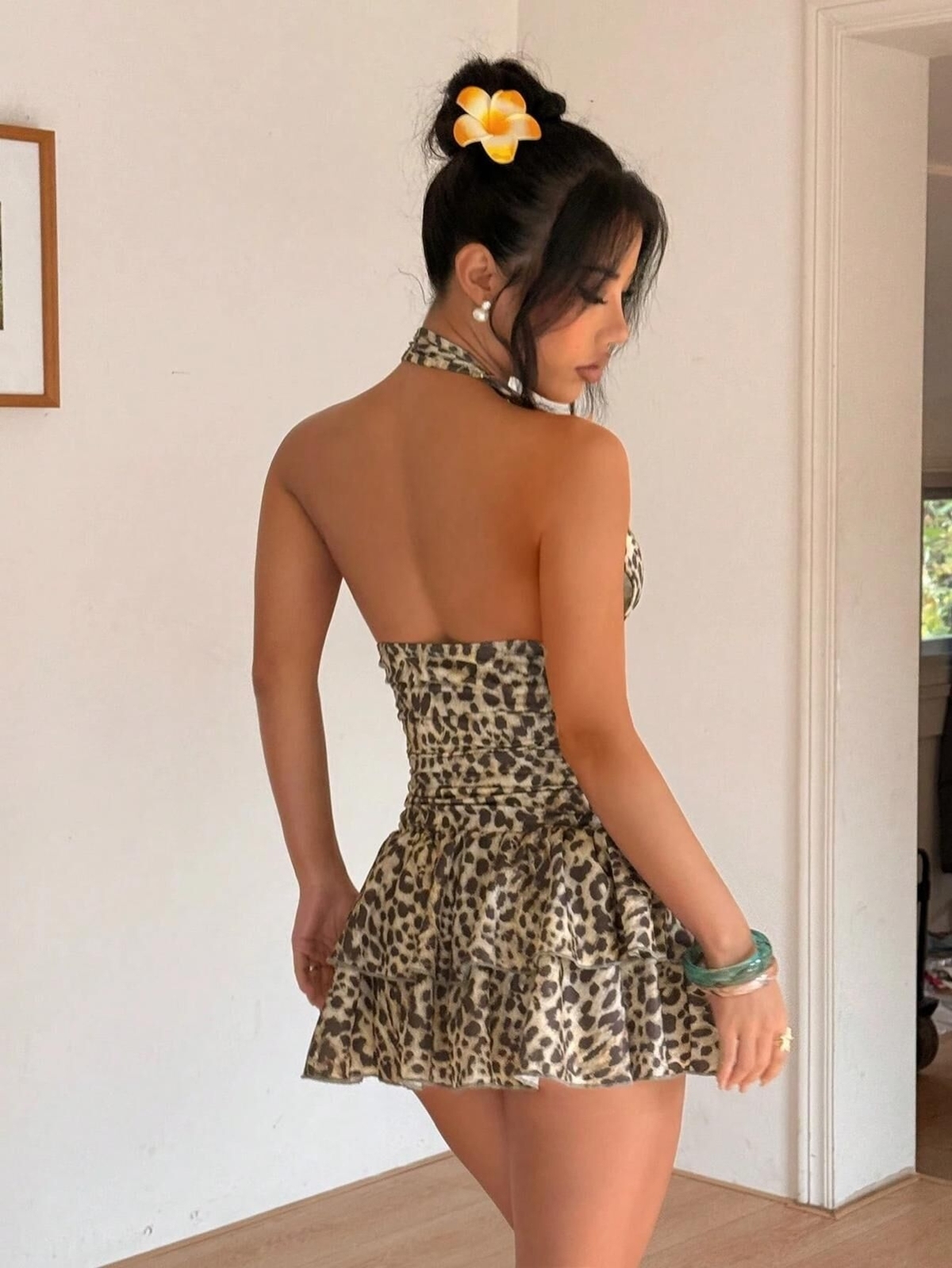 Boyundan Bağlamalı Leopar Desen Fantazi Elbise Beleng 6365 - Leopar