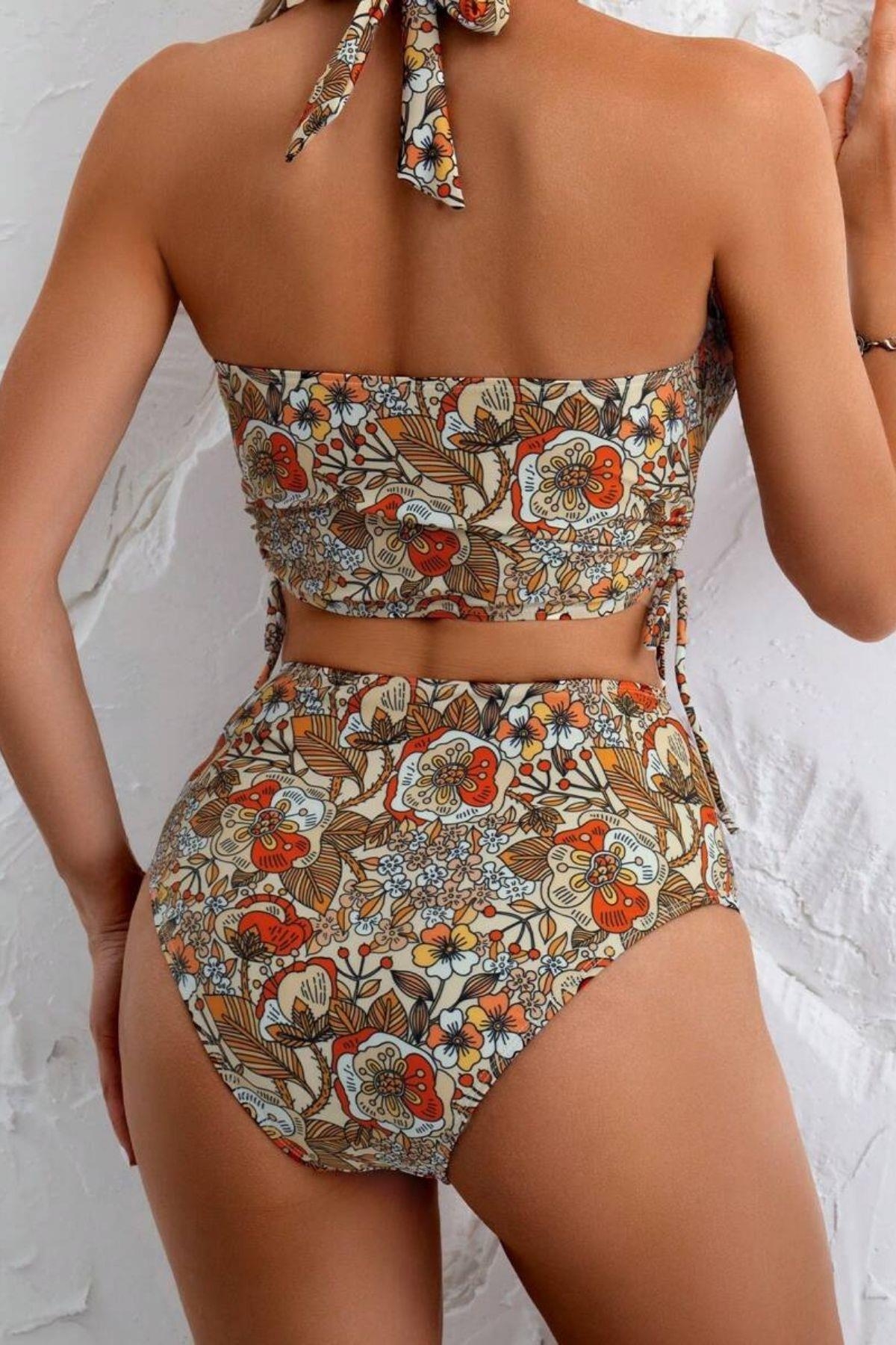 Çok Renkli Çiçek Bahçesi Yüksel Bel Bikini Takım Bella Notte M-9027 - Çok Renkli