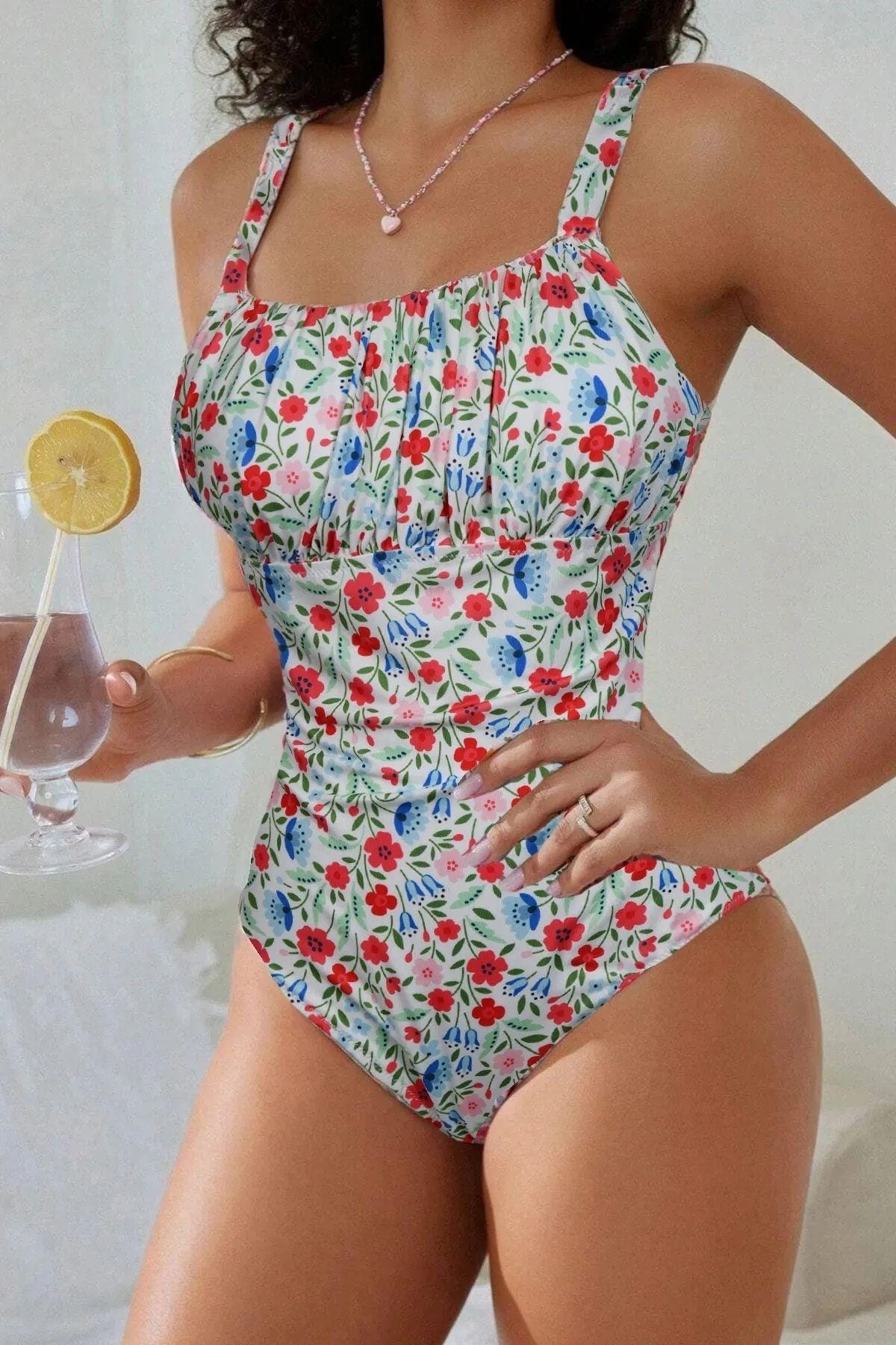 Çok Renkli Çiçek Baskılı Askılı Mayo Bella Notte M-9009 - Çok Renkli