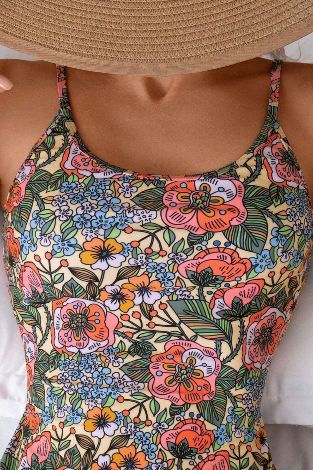 Çok Renkli Çiçek Baskılı Sırt Detaylı Mayo Bella Notte M-9011 - Çok Renkli