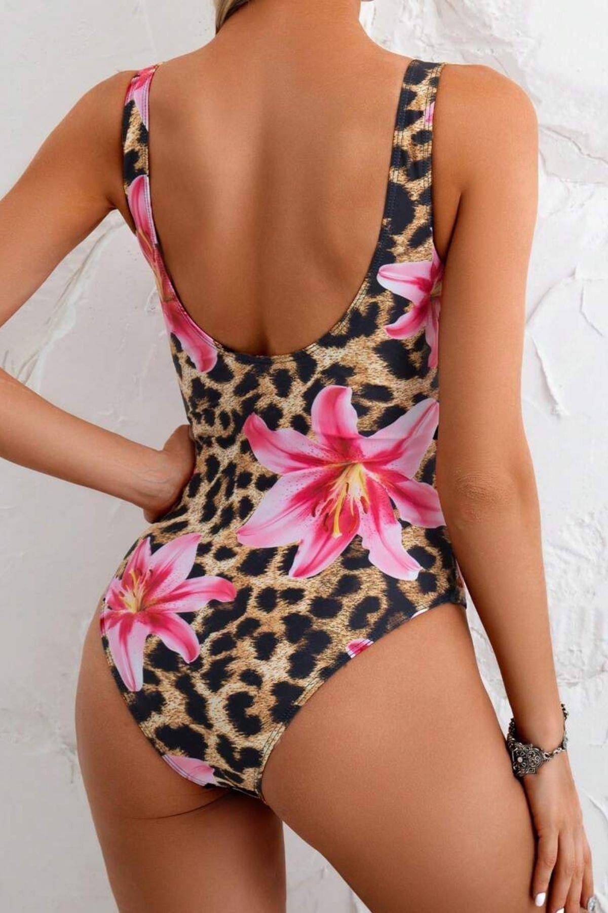 Leopar Zambak Baskılı Tek Parça Kadın Mayo Bella Notte M-9033 - Leopar