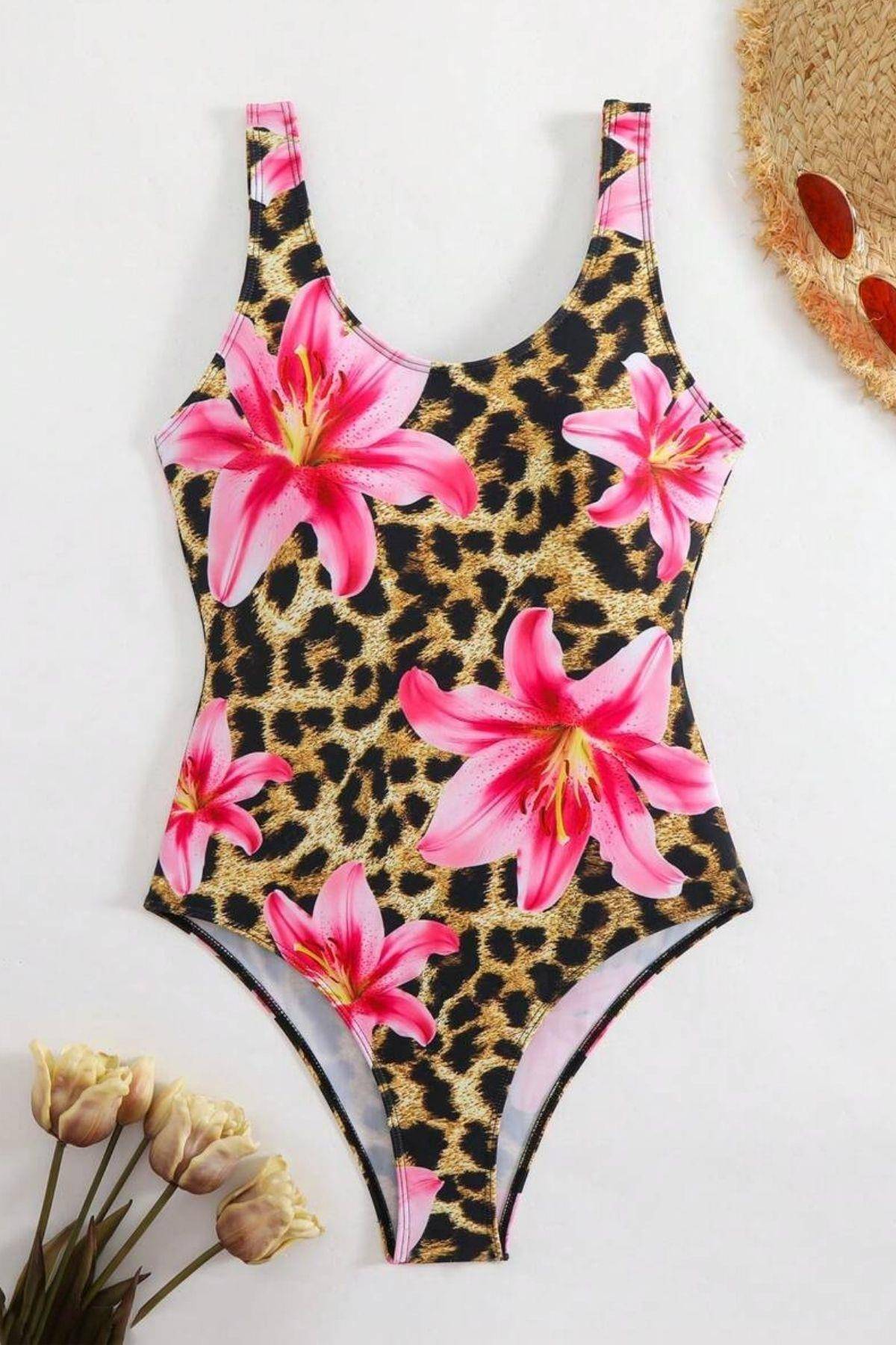 Leopar Zambak Baskılı Tek Parça Kadın Mayo Bella Notte M-9033 - Leopar