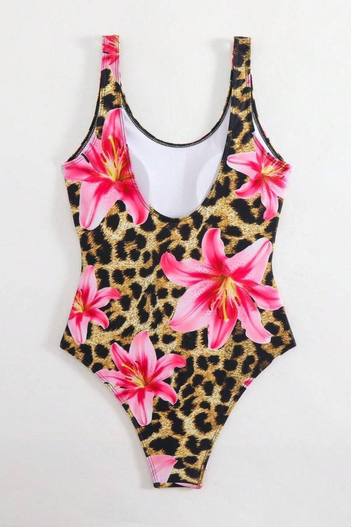 Leopar Zambak Baskılı Tek Parça Kadın Mayo Bella Notte M-9033 - Leopar