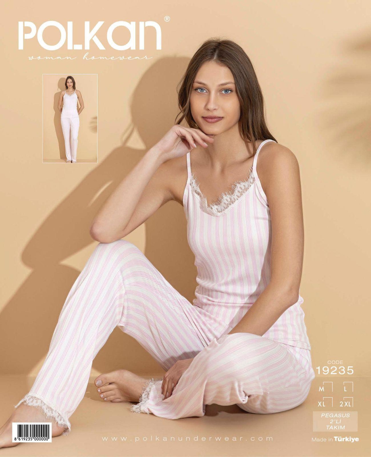 Dantel Askılı Beyaz Pijama Takım Polkan 19235 - Beyaz